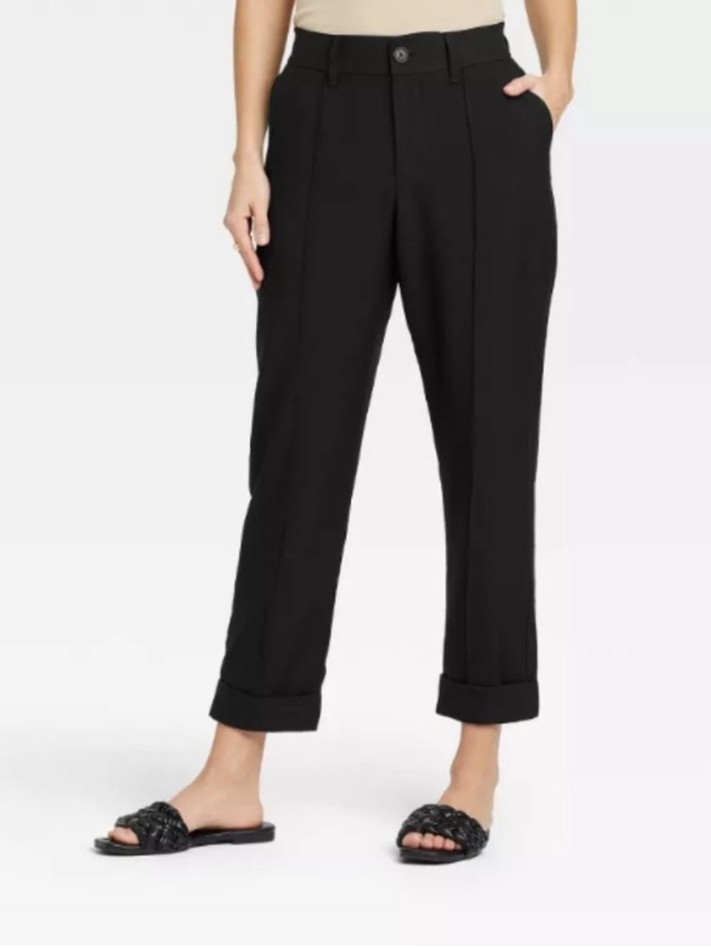 A New Day High Rise Slim Straight Ankle Pants Sz 4 Relaxed Fit Preppy Minimalist